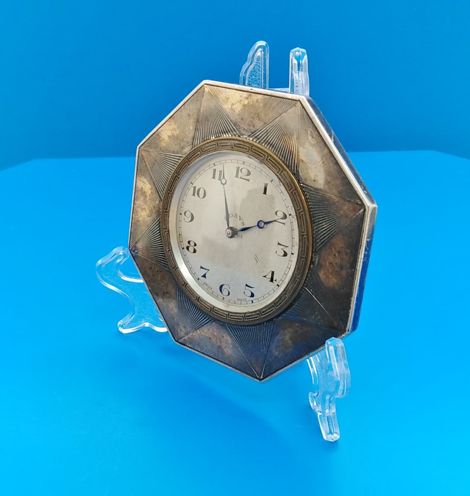 Art Deco Britannia Silver Octagonal 8-Day Desk Clock (3.5") – London 1929 by British Metallising Co Ltd